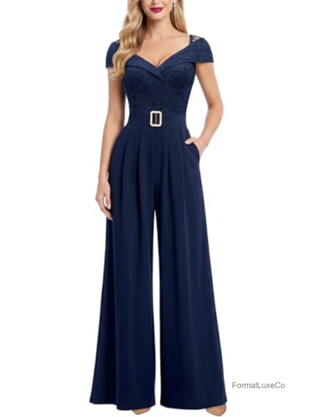 Miusol Women's Deep V-Neck Sleeveless Jumpsuit Pockets Wide Leg One Piece